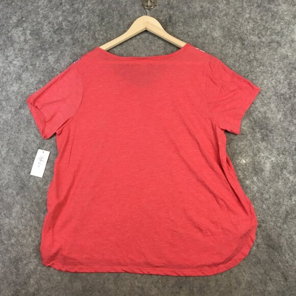 Style Co Top 0X Short Sleeve Knit V Neck Floral Bandana Print Red Paisley Blue - Picture 12 of 13